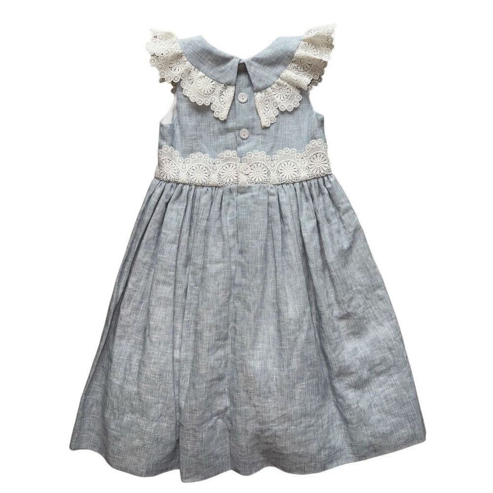 Bailey Boys Vintage Inspired Linen/Cotton Blend Dress With Delicate Lace Feature - Picture 6 of 12